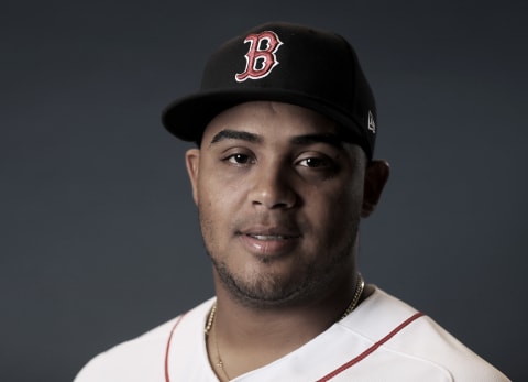 FORT MYERS, FLORIDA – FEBRUARY 19: (EDITOR’S NOTE:SATURATION WAS REMOVED FROM THIS IMAGE) Darwinzon Hernandez #80 of the Boston Red Sox poses for a portrait during Boston Red Sox Photo Day at JetBlue Park at Fenway South on February 19, 2019 in Fort Myers, Florida. (Photo by Elsa/Getty Images)