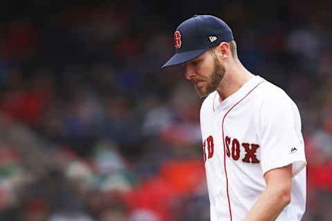 BOSTON, MASSACHUSETTS – APRIL 09: Chris Sale #41 of the Boston Red Sox returns to the dugout after pitching during the second inning of the Red Sox home opening game against the Toronto Blue Jays at Fenway Park on April 09, 2019 in Boston, Massachusetts. (Photo by Maddie Meyer/Getty Images)