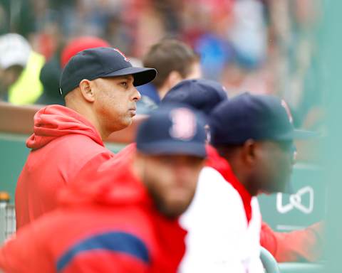 BOSTON, MASSACHUSETTS – APRIL 28: Manager Alex Cora #20 of the Boston Red Sox looks on during the ninth inning of the game against the Tampa Bay Rays at Fenway Park on April 28, 2019 in Boston, Massachusetts. (Photo by Omar Rawlings/Getty Images)