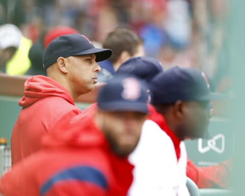 BOSTON, MASSACHUSETTS – APRIL 28: Manager Alex Cora #20 of the Boston Red Sox looks on during the ninth inning of the game against the Tampa Bay Rays at Fenway Park on April 28, 2019 in Boston, Massachusetts. (Photo by Omar Rawlings/Getty Images)