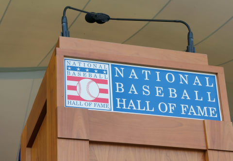 COOPERSTOWN, NY – JULY 29: The podium is seen at Clark Sports Center during the Baseball Hall of Fame induction ceremony on July 29, 2018 in Cooperstown, New York. (Photo by Jim McIsaac/Getty Images)