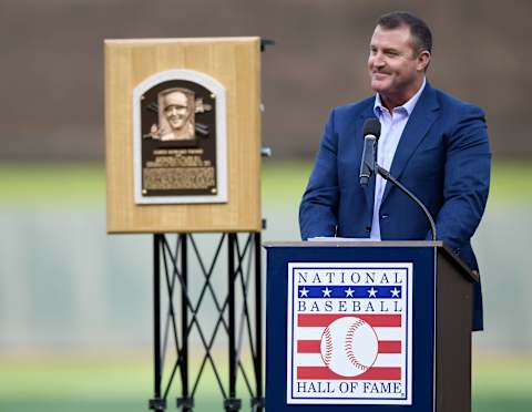 MINNEAPOLIS, MN – AUGUST 25: Jim Thome speaks. (Photo by Hannah Foslien/Getty Images)