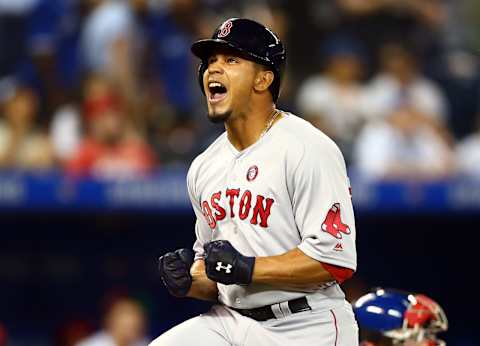 TORONTO, ON – JULY 04: Marco Hernandez #40 of the Boston Red Sox celebrates hitting a solo home run in the ninth inning during a MLB game against the Toronto Blue Jays at Rogers Centre on July 04, 2019 in Toronto, Canada. (Photo by Vaughn Ridley/Getty Images)