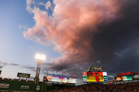 BOSTON, MA – AUGUST 9: The sun sets over Fenway Park in the first inning of the game between the Los Angeles Angels and the Boston Red Sox at Fenway Park on August 9, 2019 in Boston, Massachusetts. (Photo by Kathryn Riley/Getty Images)