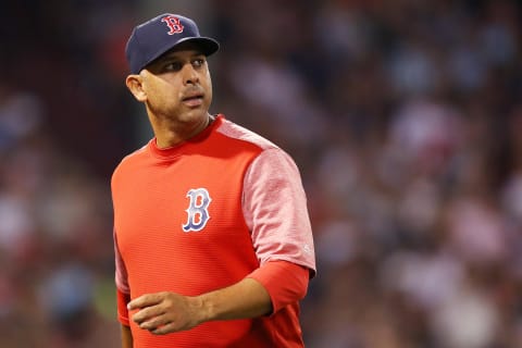 BOSTON, MASSACHUSETTS – AUGUST 20: Boston Red Sox Manager Alex Cora returns to the dugout after disputing a call during the fourth inning of the game between the Boston Red Sox and the Philadelphia Phillies at Fenway Park on August 20, 2019 in Boston, Massachusetts. (Photo by Maddie Meyer/Getty Images)