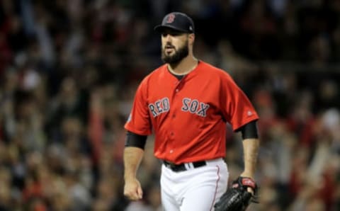 BOSTON, MA – OCTOBER 05: Brandon Workman #44 of the Boston Red Sox reacts after striking out Gleyber Torres #25 of the New York Yankees (not pictured) in the sixth inning of Game One of the American League Division Series at Fenway Park on October 5, 2018 in Boston, Massachusetts. (Photo by Elsa/Getty Images)