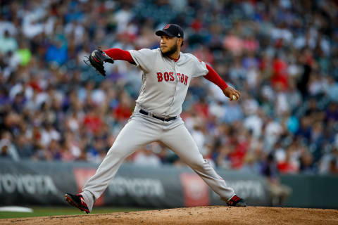 DENVER, CO – AUGUST 28: Starting pitcher Eduardo Rodriguez #57 of the Boston Red Sox delivers to home plate during the first inning against the Colorado Rockies at Coors Field on August 28, 2019 in Denver, Colorado. (Photo by Justin Edmonds/Getty Images)