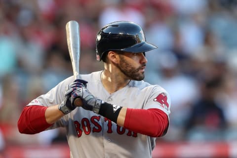 ANAHEIM, CALIFORNIA – AUGUST 31: J.D. Martinez #28 of the Boston Red Sox at bat during a game against the Los Angeles Angels of Anaheim at Angel Stadium of Anaheim on August 31, 2019 in Anaheim, California. (Photo by Sean M. Haffey/Getty Images)