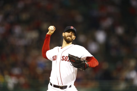 BOSTON, MASSACHUSETTS – SEPTEMBER 08: Starting pitcher Rick Porcello #22 of the Boston Red Sox pitches at the top of the first inning of the game against the New York Yankees at Fenway Park on September 08, 2019 in Boston, Massachusetts. (Photo by Omar Rawlings/Getty Images)