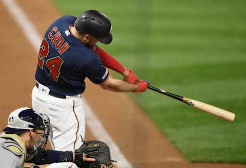 MINNEAPOLIS, MN – MAY 28: C.J. Cron #24 of the Minnesota Twins hits an RBI double against the Milwaukee Brewers during the seventh inning of the interleague game on May 28, 2019 at Target Field in Minneapolis, Minnesota. The Twins defeated the Brewers 5-3. (Photo by Hannah Foslien/Getty Images)