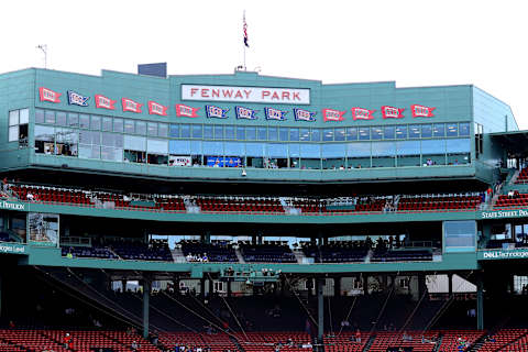 BOSTON, MASSACHUSETTS – SEPTEMBER 29: A general view of the grandstand and Fenway Park signage at Fenway Park before the game between the Baltimore Orioles and the Boston Red Sox on September 29, 2019 in Boston, Massachusetts. (Photo by Maddie Meyer/Getty Images)