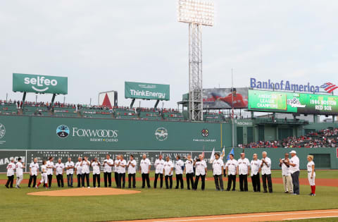 BOSTON, MA – MAY 25: The 1986 Red Sox are acknowledged on the 30th anniversary of being named American League Champions before the game between the Boston Red Sox and the Colorado Rockies at Fenway Park on May 25, 2016 in Boston, Massachusetts. (Photo by Maddie Meyer/Getty Images)