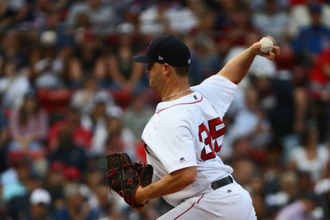 BOSTON, MA – SEPTEMBER 29: Steven Wright #35 of the Boston Red Sox pitches at the top of the seventh inning of the game against the New York Yankees at Fenway Park on September 29, 2018 in Boston, Massachusetts. (Photo by Omar Rawlings/Getty Images)