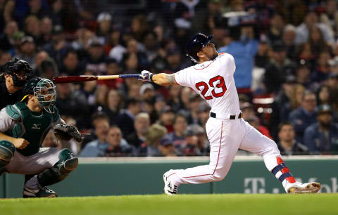 BOSTON, MASSACHUSETTS – APRIL 29: Michael Chavis #23 of the Boston Red Sox at bat during the fifth inning against the Oakland Athletics at Fenway Park on April 29, 2019 in Boston, Massachusetts. (Photo by Maddie Meyer/Getty Images)