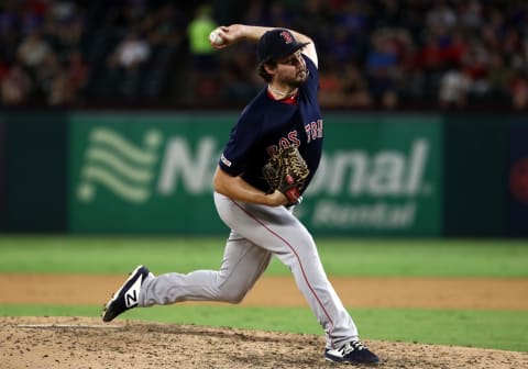 ARLINGTON, TEXAS – SEPTEMBER 25: Josh Taylor #72 of the Boston Red Sox throws against the Texas Rangers in the seventh inning at Globe Life Park in Arlington on September 25, 2019 in Arlington, Texas. (Photo by Ronald Martinez/Getty Images)