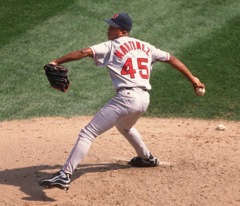 CHICAGO – UNDATED 1998: Pedro Martinez of the Boston Red Sox pitches during a MLB game at Comiskey Park in Chicago, Illinois. Pedro was with the Boston Red Sox from 1998-2004. (Photo by Ron Vesely/MLB Photos via Getty Images)