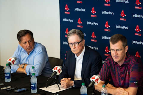 Red Sox Chairman Tom Werner, Principal Owner John Henry, and CEO Sam Kennedy of the Boston Red Sox. (Photo by Billie Weiss/Boston Red Sox/Getty Images)