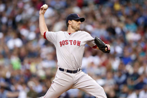 SEATTLE – JUNE 23: John Lackey #41 of the Boston Red Sox pitches during the game against the Seattle Mariners at Safeco Field on June 23, 2014 in Seattle, Washington. The Mariners defeated the Red Sox 12-3. (Photo by Rob Leiter/MLB Photos via Getty Images)