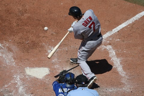 TORONTO, CANADA – JULY 24: Stephen Drew #7 of the Boston Red Sox bats during MLB game action against the Toronto Blue Jays on July 24, 2014 at Rogers Centre in Toronto, Ontario, Canada. (Photo by Tom Szczerbowski/Getty Images)