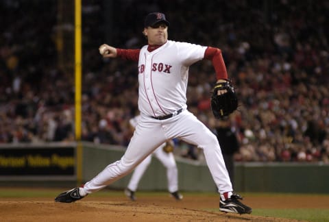 BOSTON, MA – OCTOBER 25: Curt Schilling #38 of the Boston Red Sox pitches against the Colorado Rockies during the 2007 World Series GM 2 October 25, 2007 at Fenway Park in Boston, Massachusetts. The Red Sox won the Series 4-0. (Photo by Focus on Sport/Getty Images)