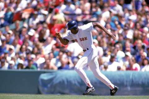 BOSTON – JUNE 12: Andre Dawson #10 of the Boston Red Sox runs between bases during a game with the Baltimore Orioles at Fenway Park on June 12, 1993 in Boston, Massachusetts. (Photo by Rick Stewart/Getty Images)