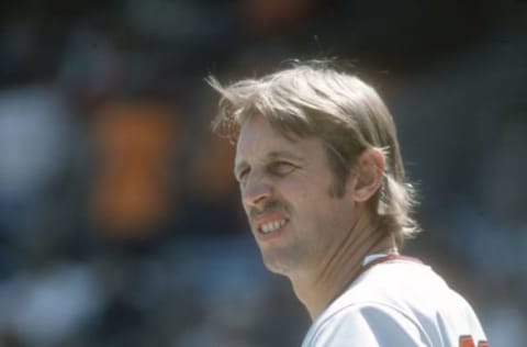 BALTIMORE, MD – CIRCA 1978: Joe Rudi #26 of the California Angels looks on against the Baltimore Orioles during an Major League Baseball game circa 1978 at Memorial Stadium in Baltimore, Maryland. Rudi played for the Angels from 1977- 80. (Photo by Focus on Sport/Getty Images)