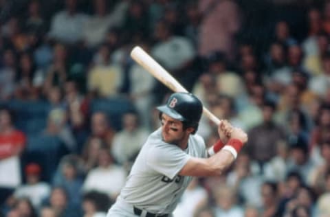 American baseball player Fred Lynn at bat for the Boston Red Sox, late 1970s. Lynn played for Boston from 1974 – 1980. (Photo by Hulton Archive/Getty Images)