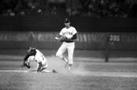 CLEVELAND, OH – APRIL 20: Shortstop Luis Aparicio of the Boston Red Sox, can’t complete the double play as Oscar Gamble of the Cleveland Indians slides into second base during a game at Municipal Stadium on April 20, 1973 in Cleveland, Ohio. (Ron Kuntz Collection/Diamond Images/Getty Images)