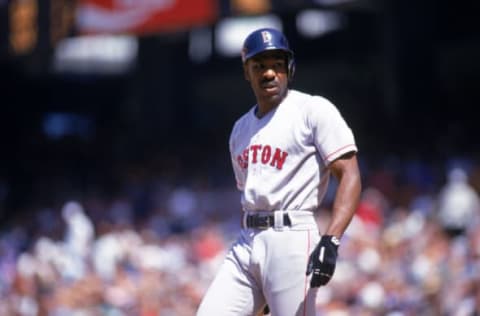 ANAHEIM, CA – JULY 7: Andre Dawson #10 of the Boston Red Sox looks on as he walks on the field during a game with the California Angels at Angel Stadium on July 7, 1993 in Anaheim, California. (Photo by Stephen Dunn/Getty Images)