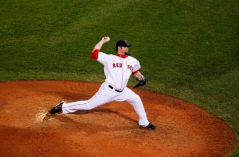 BOSTON – OCTOBER 20: Eric Gagne #83 of the Boston Red Sox delivers against the Cleveland Indians during Game Six of the American League Championship Series at Fenway Park on October 20, 2007 in Boston, Massachusetts. The Boston Red Sox won the game 12-2 and tie the series 3-3. (Photo by Jim Rogash/Getty Images)