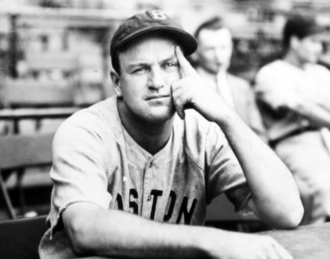 PHILADELPHIA, PA – MARCH, 1939: Joe Cronin, shortstop for the Boston Red Sox thinks about the upcoming season before a spring training game in March of 1939 in Shibe Park in Philadelphia, Pennsylvania. (Photo Reproduction by Transcendental Graphics/Getty Images)