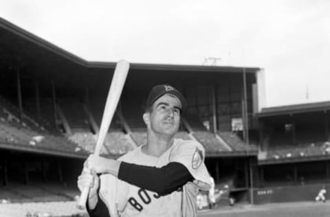 PHILADELPHIA – 1951: Infielder Johnny Pesky, of the Boston Red Sox, poses for a portrait prior to a game in 1951 against the Philadelphia A’s at Shibe Park in Philadelphia, Pennsylvania. (Photo by: Kidwiler Collection/Diamond Images/Getty Images)