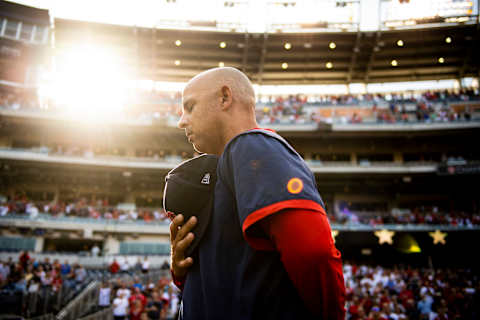 WASHINGTON, DC – OCTOBER 2: Manager Alex Cora of the Boston Red Sox pauses before a game against the Washington Nationals on October 2, 2021 at Nationals Park in Washington, DC. (Photo by Billie Weiss/Boston Red Sox/Getty Images)