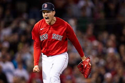 BOSTON, MA – OCTOBER 10: Nick Pivetta #37 of the Boston Red Sox reacts during the twelfth inning of game three of the 2021 American League Division Series against the Tampa Bay Rays at Fenway Park on October 10, 2021 in Boston, Massachusetts. (Photo by Billie Weiss/Boston Red Sox/Getty Images)