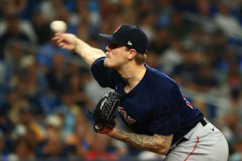 ST PETERSBURG, FLORIDA – OCTOBER 08: Tanner Houck #89 of the Boston Red Sox pitches in the second inning against the Tampa Bay Rays during Game 2 of the American League Division Series at Tropicana Field on October 08, 2021 in St Petersburg, Florida. (Photo by Mike Ehrmann/Getty Images)