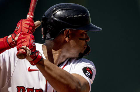 BOSTON, MA - AUGUST 28: Xander Bogaerts #2 of the Boston Red Sox bats during the first inning of a game against the Tampa Bay Rays on August 28, 2022 at Fenway Park in Boston, Massachusetts.(Photo by Billie Weiss/Boston Red Sox/Getty Images)