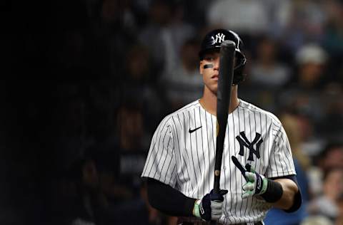 NEW YORK, NEW YORK - SEPTEMBER 20: Aaron Judge #99 of the New York Yankees bats during the 3rd inning of the game against the Pittsburgh Pirates at Yankee Stadium on September 20, 2022 in the Bronx borough of New York City. (Photo by Jamie Squire/Getty Images)