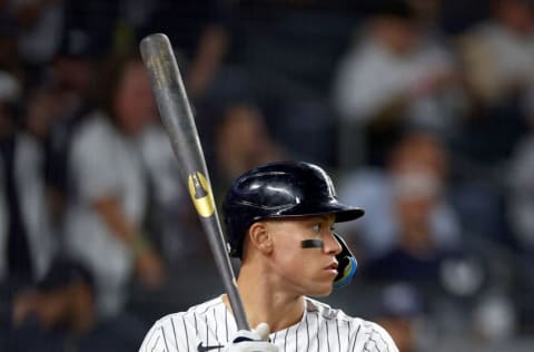 NEW YORK, NEW YORK - SEPTEMBER 25: Aaron Judge #99 of the New York Yankees waits on deck in the fifth inning against the Boston Red Sox at Yankee Stadium on September 25, 2022 in the Bronx borough of New York City. (Photo by Elsa/Getty Images)