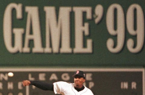 Pedro Martinez of the Boston Red Sox pitches in the second inning of the 70th All-Star Game 13 July 1999 at Fenway Park in Boston, Massachusetts. Martinez was named the gameee's Most Valuable Player (MVP) as the American League defeated the National League 4-1. AFP PHOTO/Bill POLO (Photo by - / AFP) (Photo credit should read -/AFP via Getty Images)