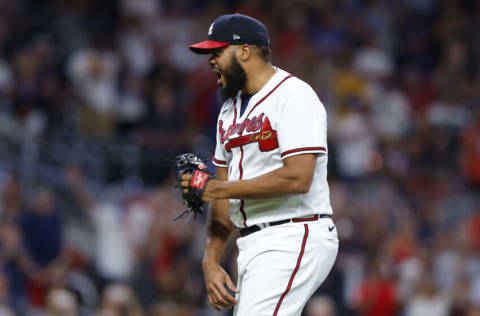 ATLANTA, GA - AUGUST 31: Kenley Jansen #74 of the Atlanta Braves reacts after the final out of the ninth inning against the Colorado Rockies at Truist Park on August 31, 2022 in Atlanta, Georgia. (Photo by Todd Kirkland/Getty Images)