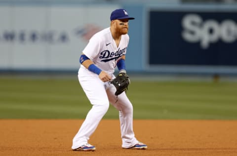 LOS ANGELES, CA - JULY 6: Justin Turner #10 of the Los Angeles Dodgers plays third base during the game against the Colorado Rockies at Dodger Stadium on July 6, 2022 in Los Angeles, California. The Dodgers defeated the Rockies 2-1. (Photo by Rob Leiter/MLB Photos via Getty Images)