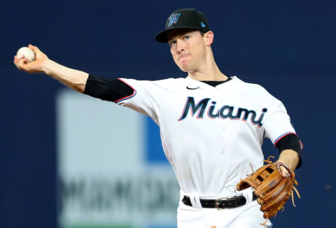 Joey Wendle #18 of the Miami Marlins (Photo by Megan Briggs/Getty Images)