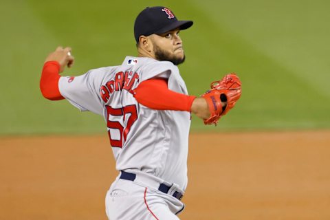 Oct 1, 2021; Washington, District of Columbia, USA; Boston Red Sox starting pitcher Eduardo Rodriguez (57) pitches against the Washington Nationals during the second inning at Nationals Park. Mandatory Credit: Geoff Burke-USA TODAY Sports