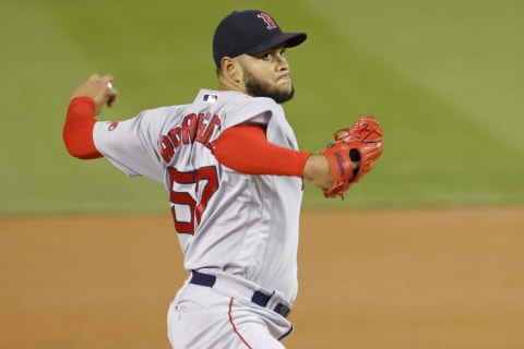 Oct 1, 2021; Washington, District of Columbia, USA; Boston Red Sox starting pitcher Eduardo Rodriguez (57) pitches against the Washington Nationals during the second inning at Nationals Park. Mandatory Credit: Geoff Burke-USA TODAY Sports