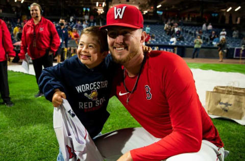 WORCESTER - Zack Kelly gifts his jersey to 6-year-old Hayden Cole following the final home game of the WooSox inaugural season at Polar Park on Sunday, September 26, 2021.
Spt Woosoxpostgame 7