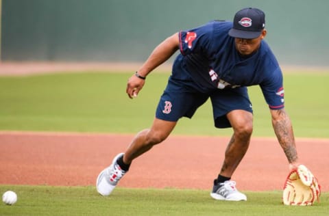 Greenville Drive's Ceddanne Rafaela attempts to catch the ball during practice at Fluor Field Wednesday, April 6, 2022.
Jm Drive 040622 003