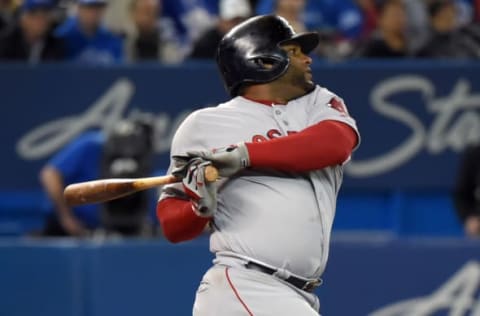 Apr 20, 2017; Toronto, Ontario, CAN; Boston Red Sox third baseman Pablo Sandoval (48) hits a single against Toronto Blue Jays in the fifth inning at Rogers Centre. Mandatory Credit: Dan Hamilton-USA TODAY Sports