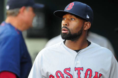 Apr 21, 2017; Baltimore, MD, USA; Boston Red Sox outfielder Jackie Bradley (19) looks on prior to the game against the Baltimore Orioles at Oriole Park at Camden Yards. Mandatory Credit: Evan Habeeb-USA TODAY Sports