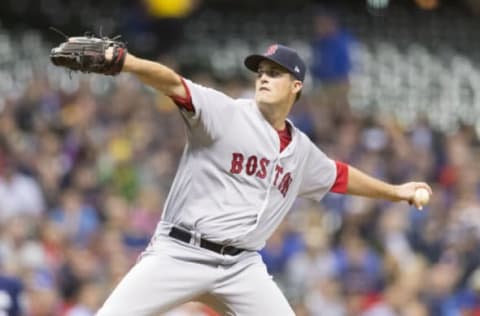 May 9, 2017; Milwaukee, WI, USA; Boston Red Sox pitcher Drew Pomeranz (31) throws a pitch during the first inning against the Milwaukee Brewers at Miller Park. Mandatory Credit: Jeff Hanisch-USA TODAY Sports