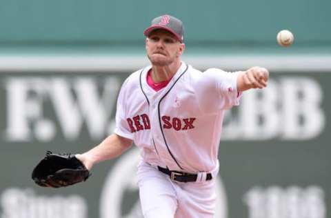 May 13, 2017; Boston, MA, USA; Boston Red Sox starting pitcher Chris Sale (41) pitches during the first inning at against the Tampa Bay Rays Fenway Park. Mandatory Credit: Bob DeChiara-USA TODAY Sports